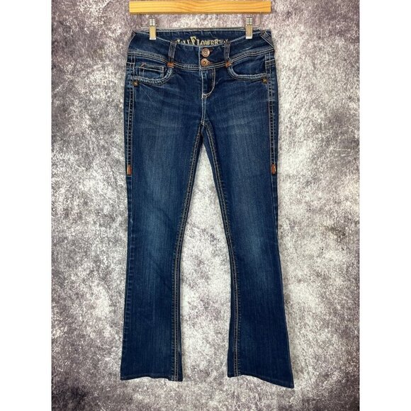 Wallflower Jeans Womens 1 Blue Flared Low Rise Embroidered Y2k Boho Angel Wings - Picture 1 of 14